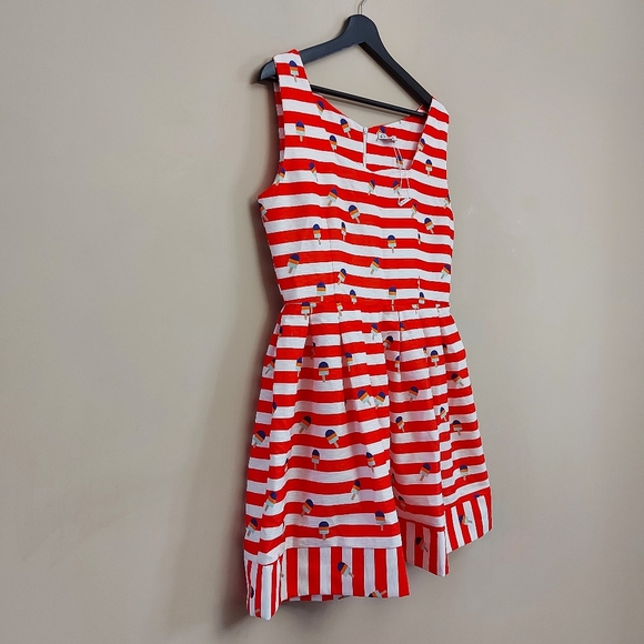 Kling red and white stripe icecream fit and flare dress - Picture 6 of 10